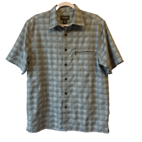 Eddie Bauer Relaxed Fit Men’s M Moisture Wicking Short Sleeve Plaid Shirt Hiking - Picture 1 of 13